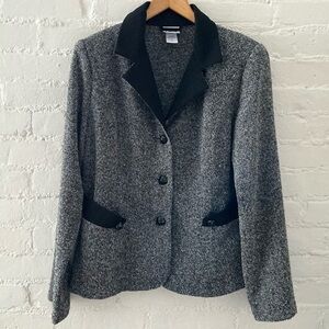 Vintage BFA Classics Blazer Jacket Black Gray Tweed Womens 14 Career Dressy